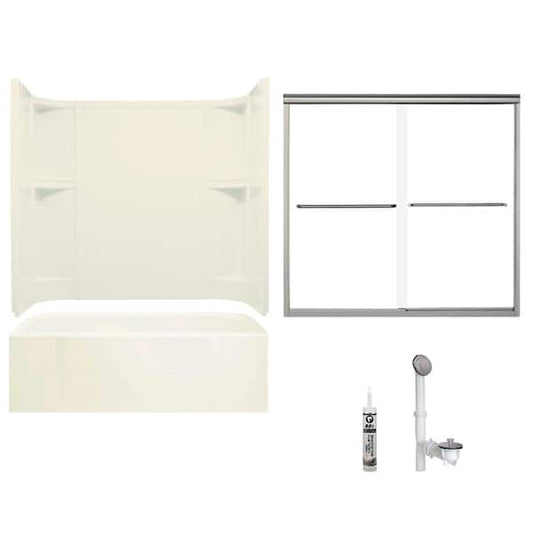 Accord 30 in. x 60 in. x 72 in. Bath and Shower Kit with Left-Hand Drain in Biscuit and Brushed Nickel