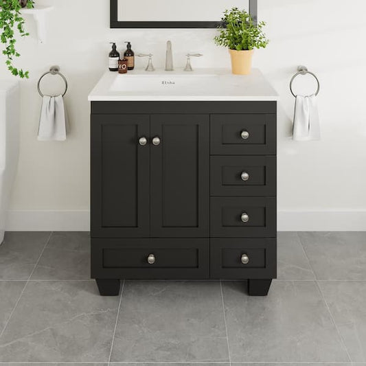 Acclaim 30 in. W x 22 in. D x 34 in. H Bath Vanity in Espresso with White Carrara Marble Top with White Sink