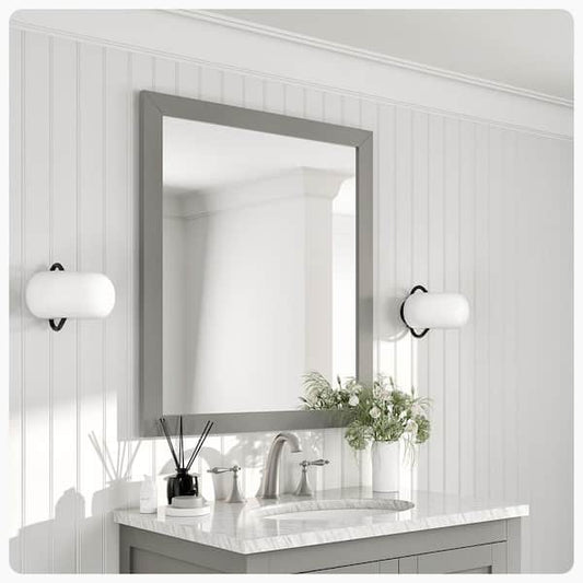 Acclaim 30 in. W x 35 in. H Framed Rectangular Bathroom Vanity Mirror in Grey