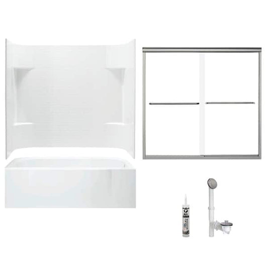 Accord 30 in. x 60 in. x 73.5 in. Bath and Shower Kit with Right-Hand Above-Floor Drain in White and Brushed Nickel