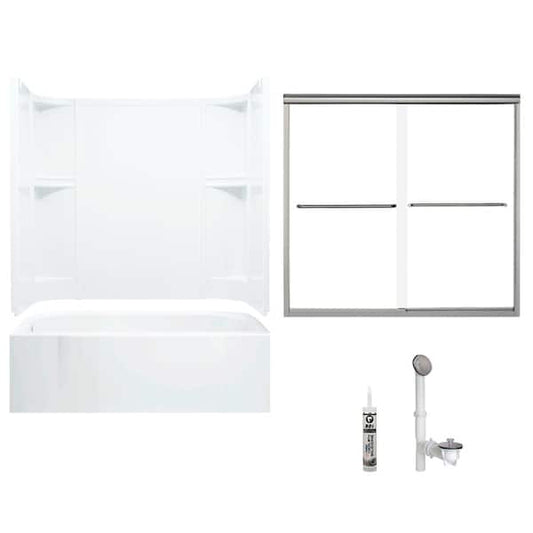 Accord 30 in. x 60 in. x 72 in. Bath and Shower Kit with Left-Hand Drain in White and Brushed Nickel