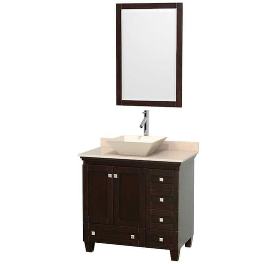 Acclaim 36 in. W Vanity in Espresso with Marble Vanity Top in Ivory, Bone Sink and Mirror