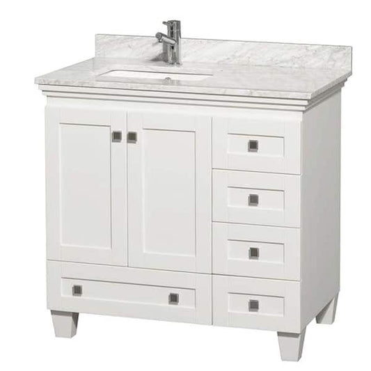 Acclaim 36 in. Vanity in White with Marble Vanity Top in Carrara White and Square Sink