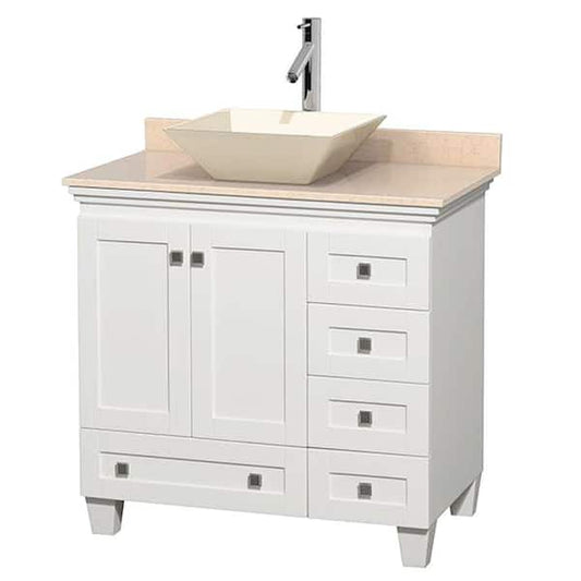 Acclaim 36 in. W Vanity in White with Marble Vanity Top in Ivory and Bone Sink