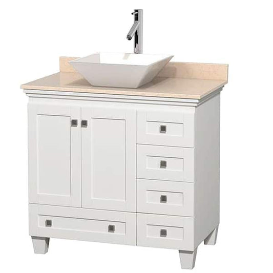 Acclaim 36 in. W Vanity in White with Marble Vanity Top in Ivory and White Sink